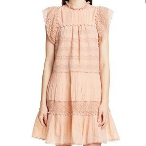 Ulla Johnson Nora Crochet Trim Trapeze Dress, Size 8